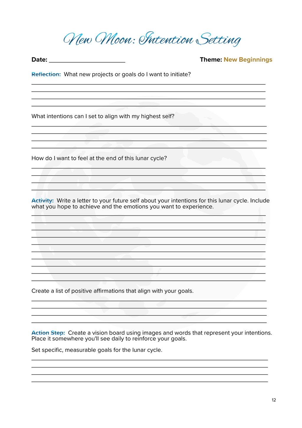 Lunar Harmony: A Moon Phases Planner