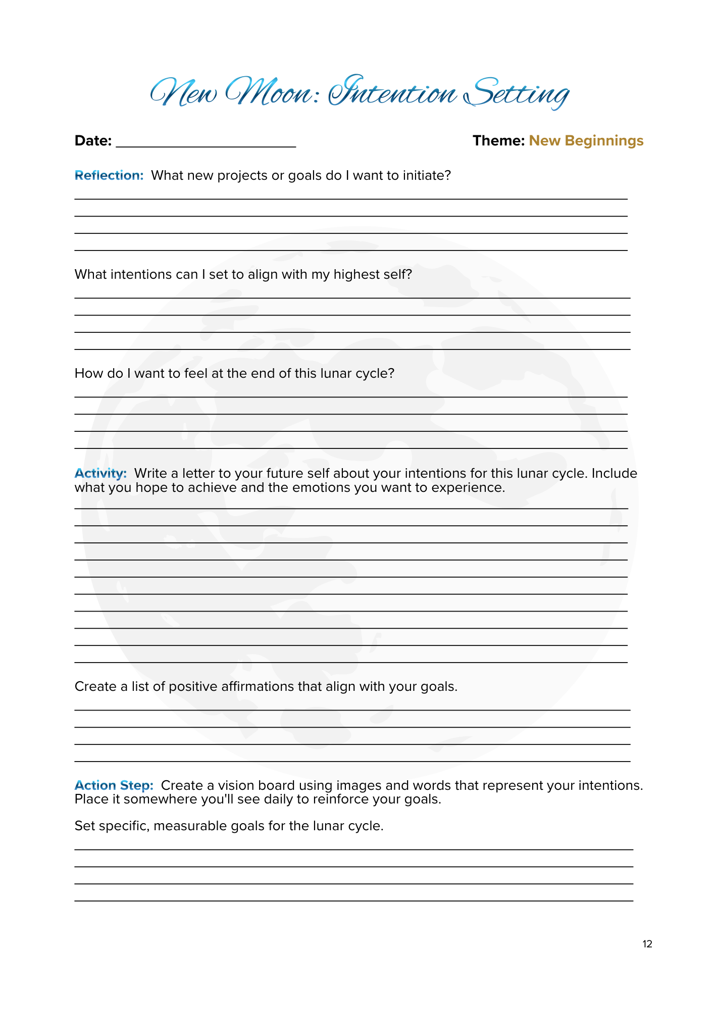 Lunar Harmony: A Moon Phases Planner