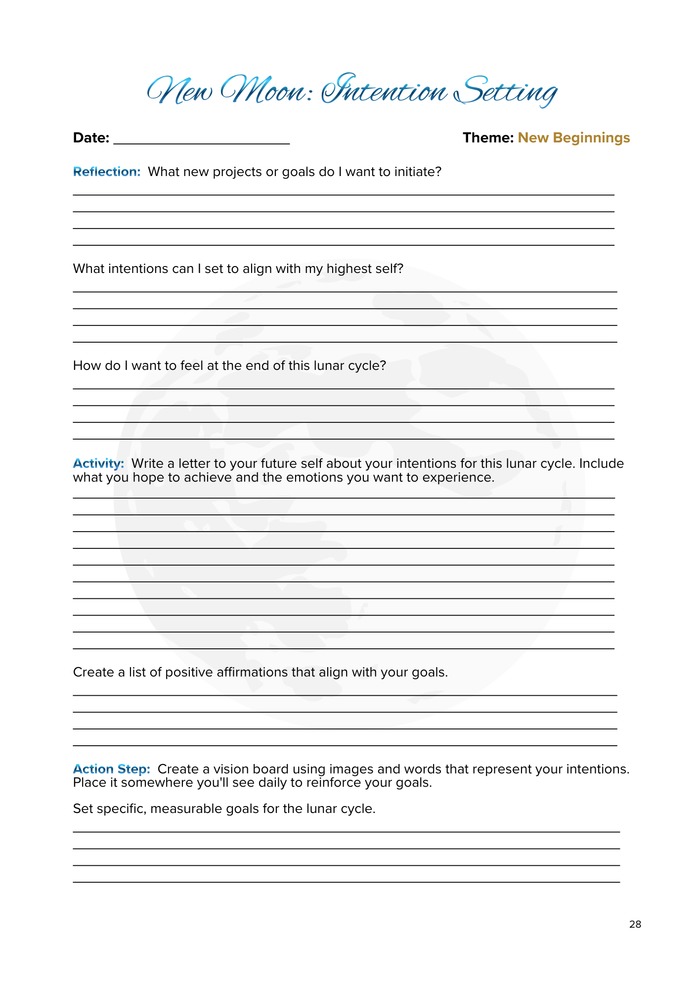 Lunar Harmony: A Moon Phases Planner