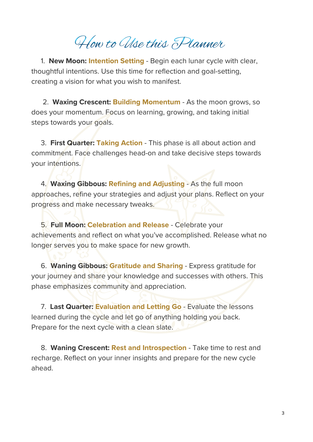 Lunar Harmony: A Moon Phases Planner