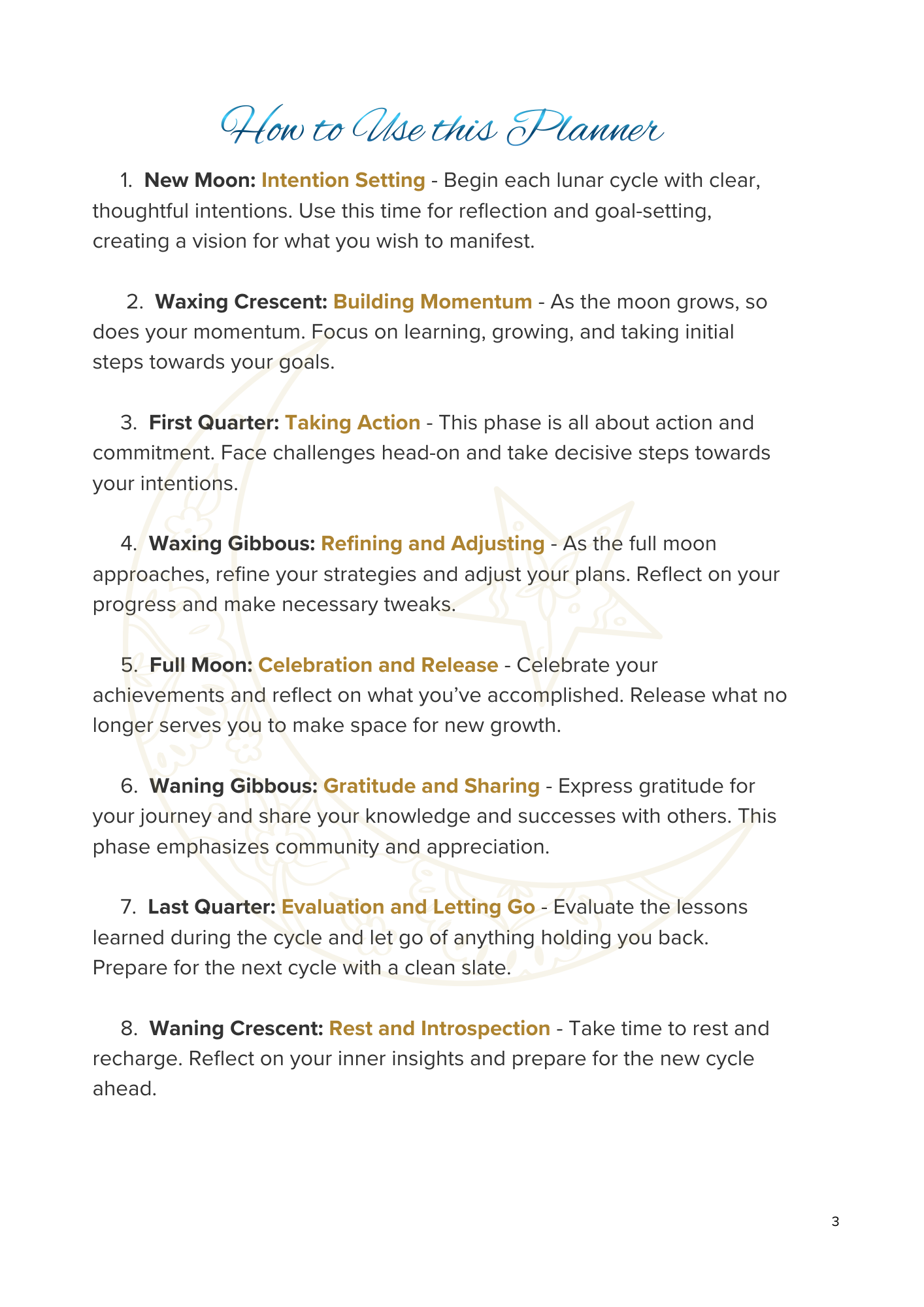 Lunar Harmony: A Moon Phases Planner